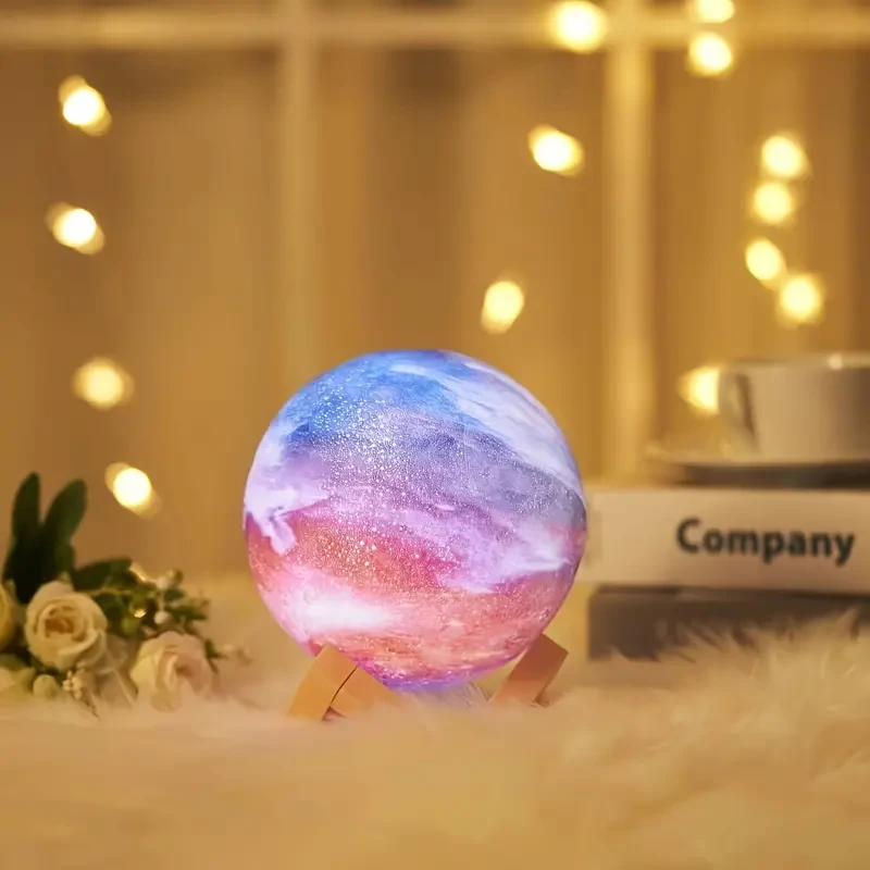 16 Inch Solid Wood Stand Colorful Ball Moon Lamp - 3D LED Night Light with 16 Colors Adjustable, Remote Control, and USB Plug