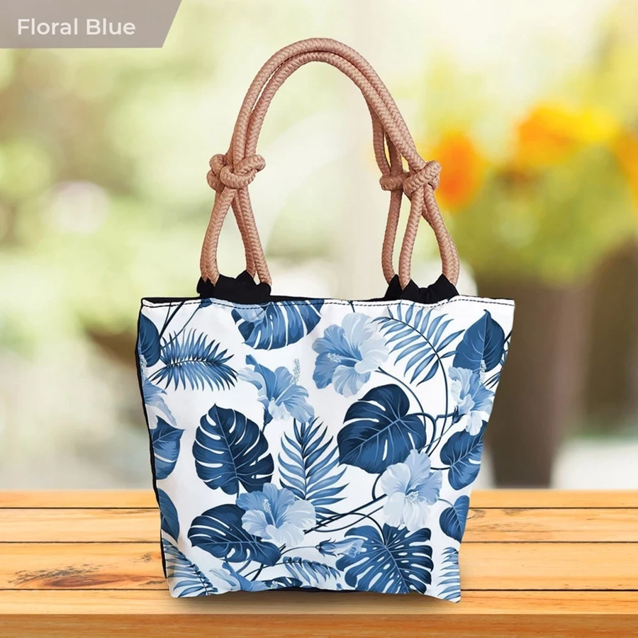 otebag Batik Printing Ethnic Motif Tribal Tropical Floral Blue