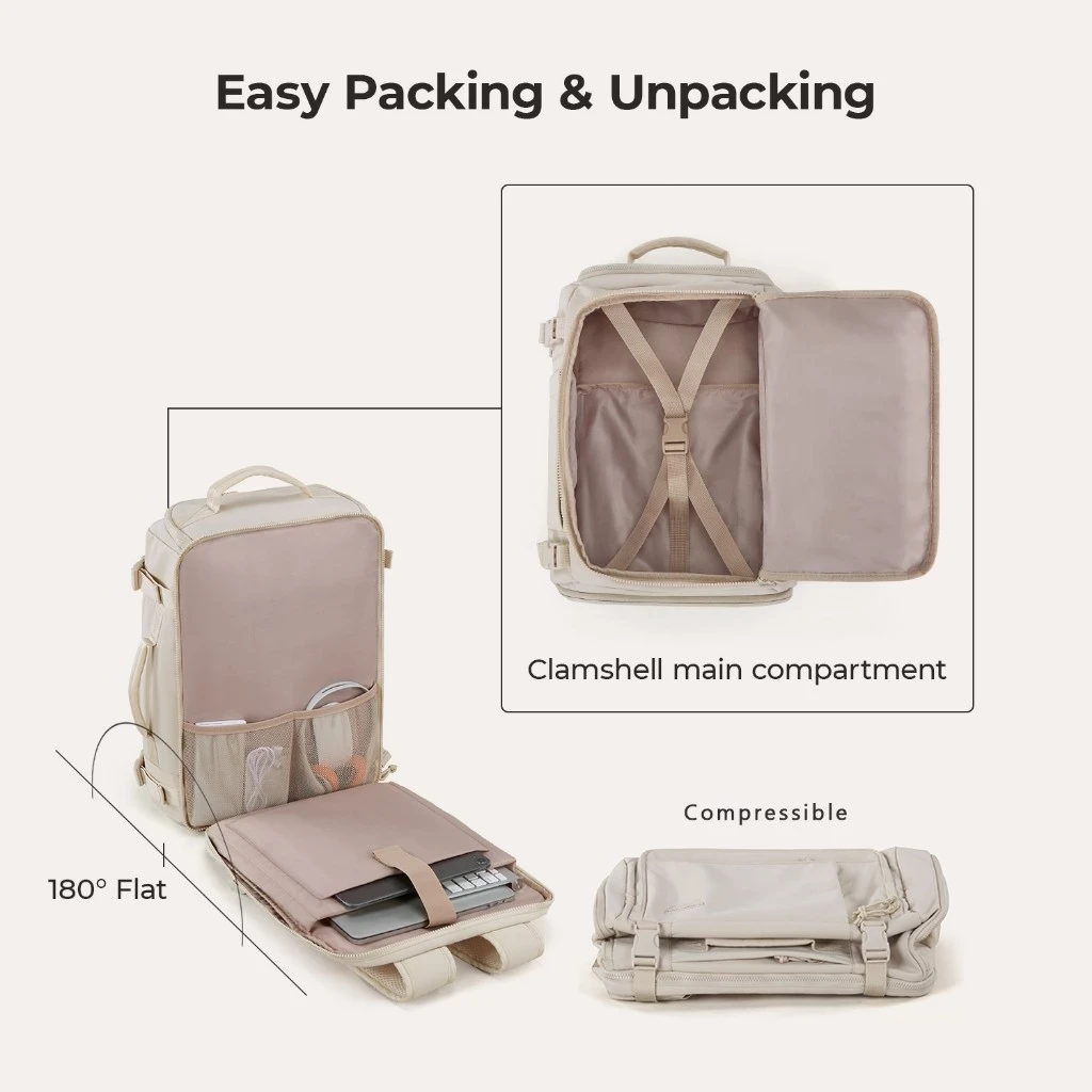 BAGSMART Travel Backpack Tas 15.6Inch Laptop 28L Waterproof Carry On Daypack Travel Duffel Bag