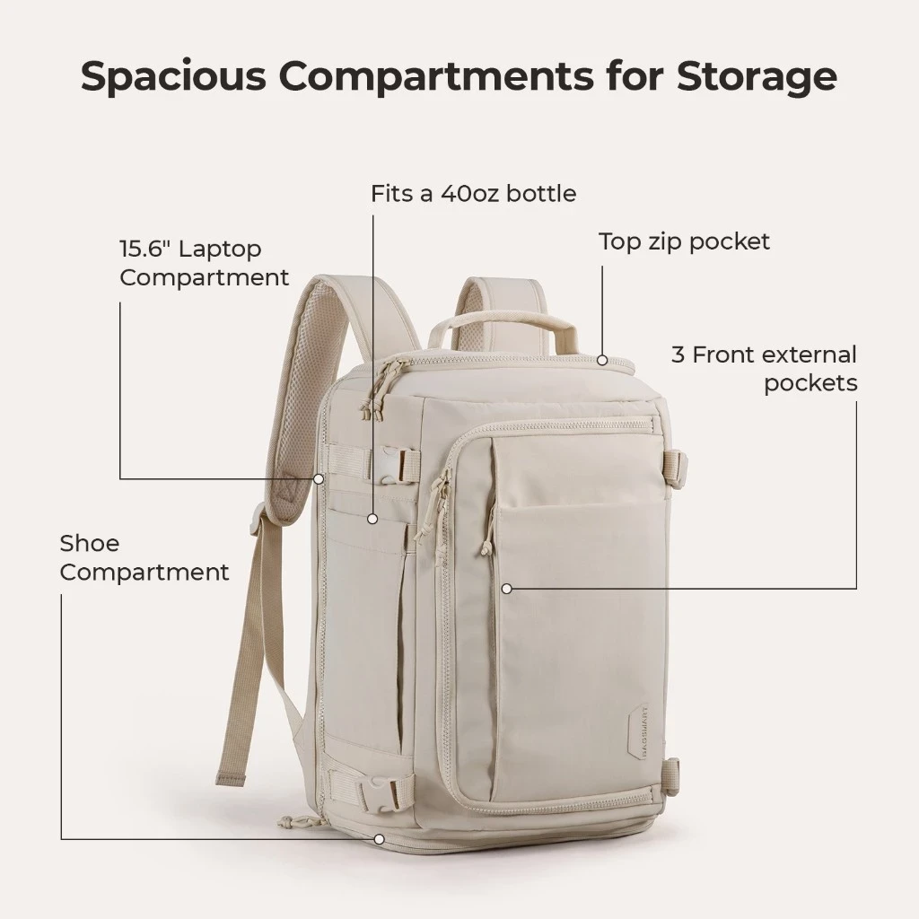 BAGSMART Travel Backpack Tas 15.6Inch Laptop 28L Waterproof Carry On Daypack Travel Duffel Bag