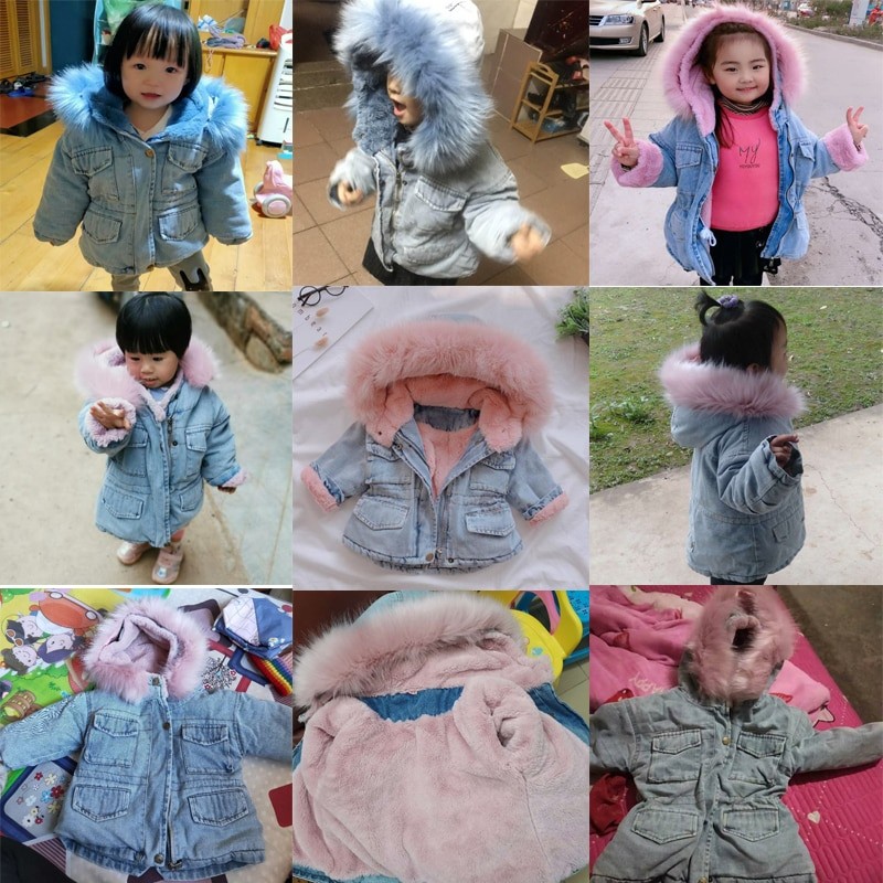 Girls' Denim Plus Velvet Jacket Autumn and Winter