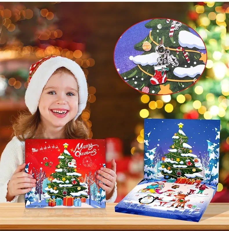 Christmas Advent Calendar Christmas Themed DIY Charm Jewelry Bracelet Necklace Making Kit for Girls