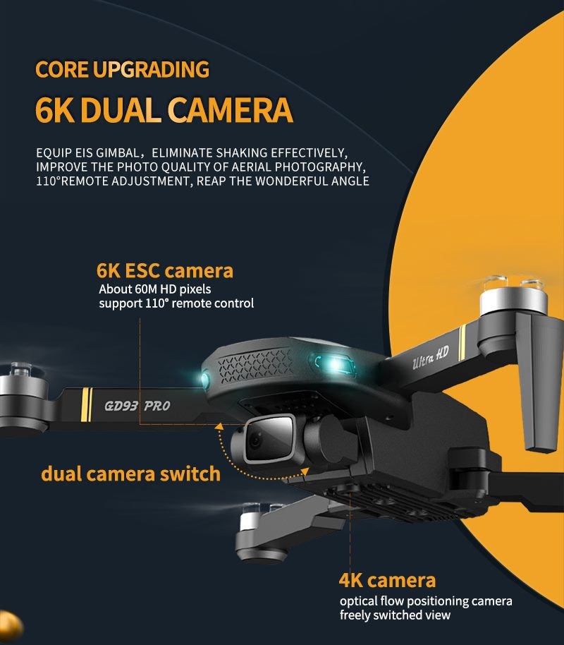 Drone, GD93 Pro 6K Professional Dual Camera, GPS, 5G WIFI, Foldable Drone