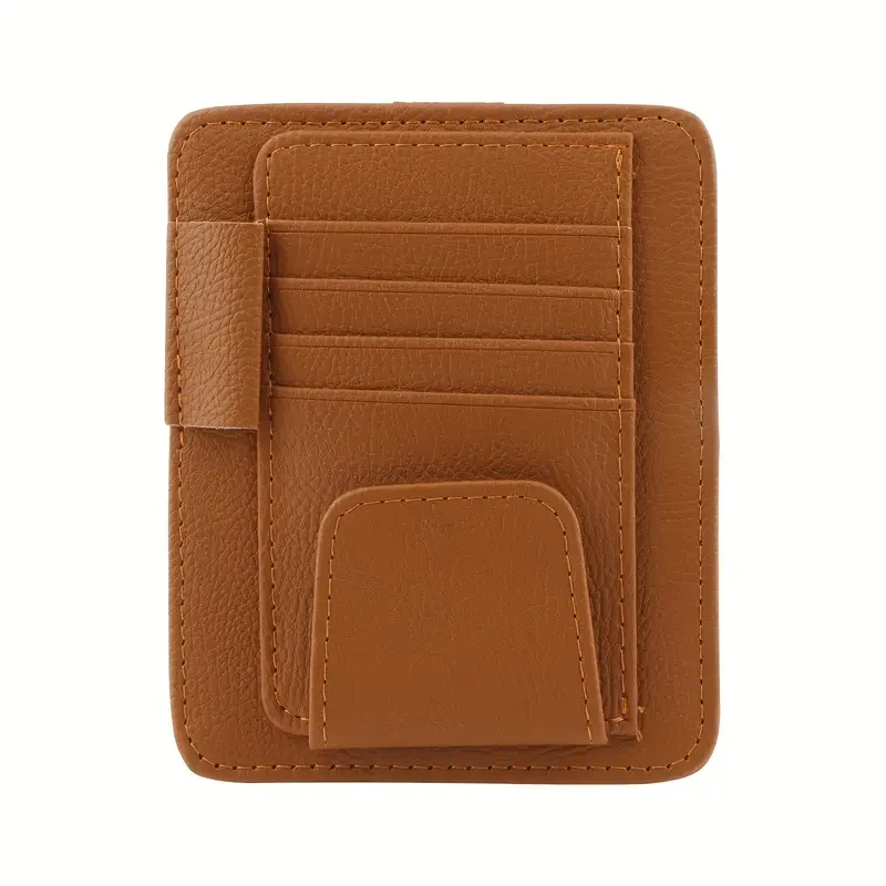 Small PU Leather Car Sun Visor Organizer Clip For Trucks/Cars, Holds Cards, Sunglasses, Car Registration, Driving License, Insurance Info, and Pen