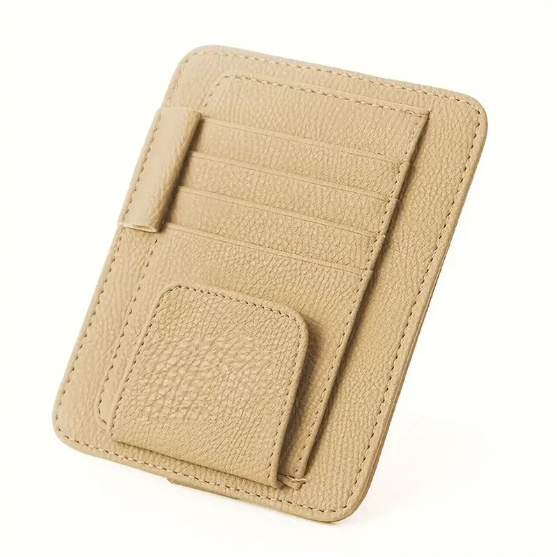 Small PU Leather Car Sun Visor Organizer Clip For Trucks/Cars, Holds Cards, Sunglasses, Car Registration, Driving License, Insurance Info, and Pen