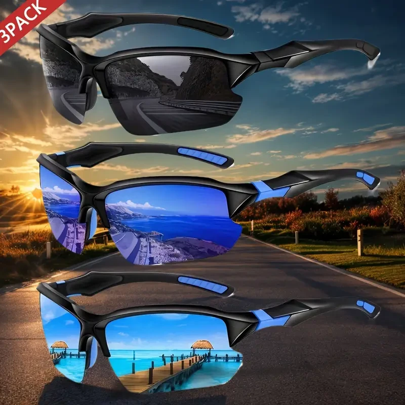 3pcs High-Performance Polarized Glasses - Polarized, Windproof, Anti-Glare Set Ideal For Cycling, Baseball, Running, Fishing, Golf, & Driving