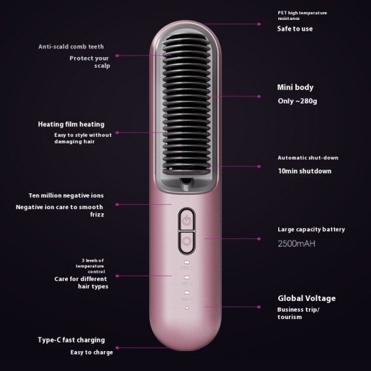 Wireless Straight Comb Portable 60 Million Anion Hair Care Electric Comb