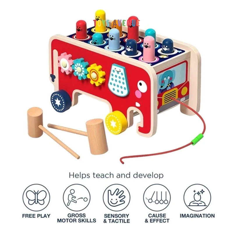 Elephant Hitting Hamster Wooden Knocks Toy / Pull Push Truck / Toy Educational Kids Wood Xylophone