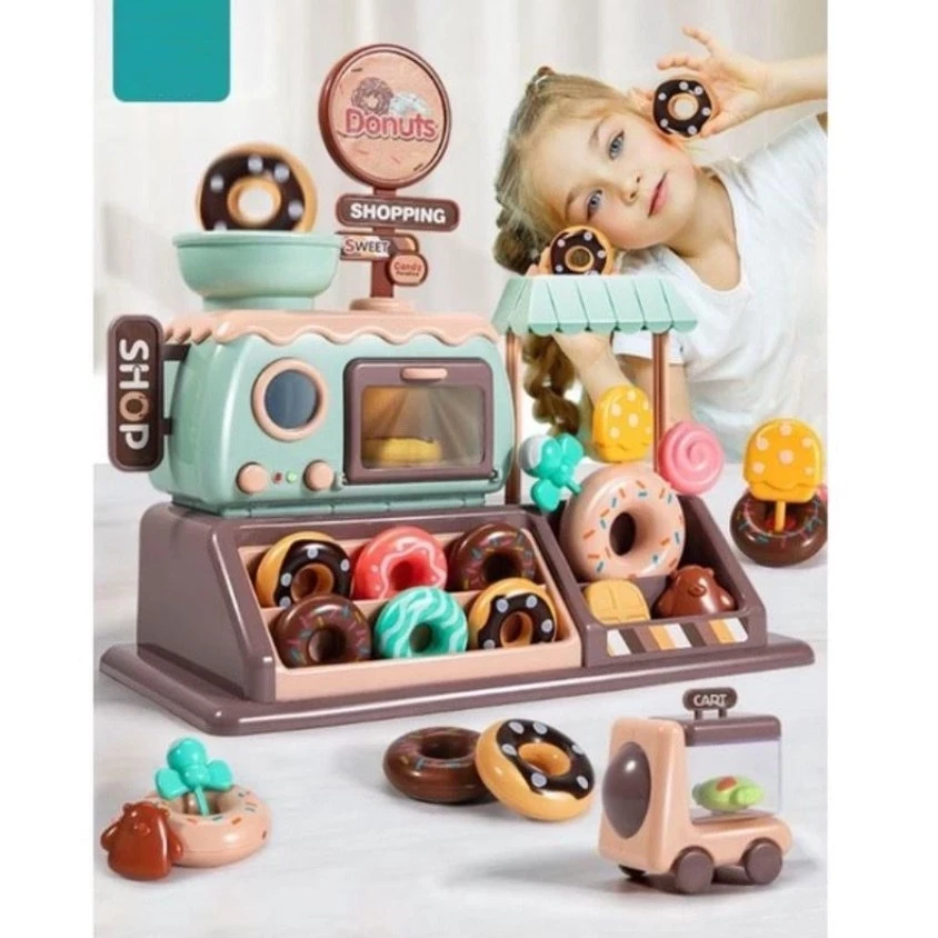 Children Toys Mini Candy Paradise 34pcs Donuts Shop Toys Cashier Donuts