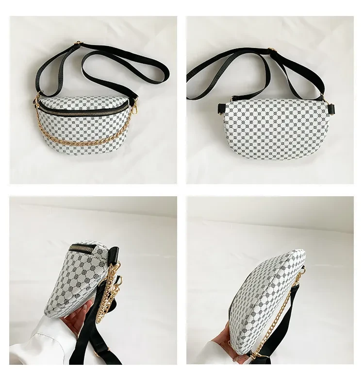 Metal Chain Shoulder Messenger Bag Full Printed Plaid Women