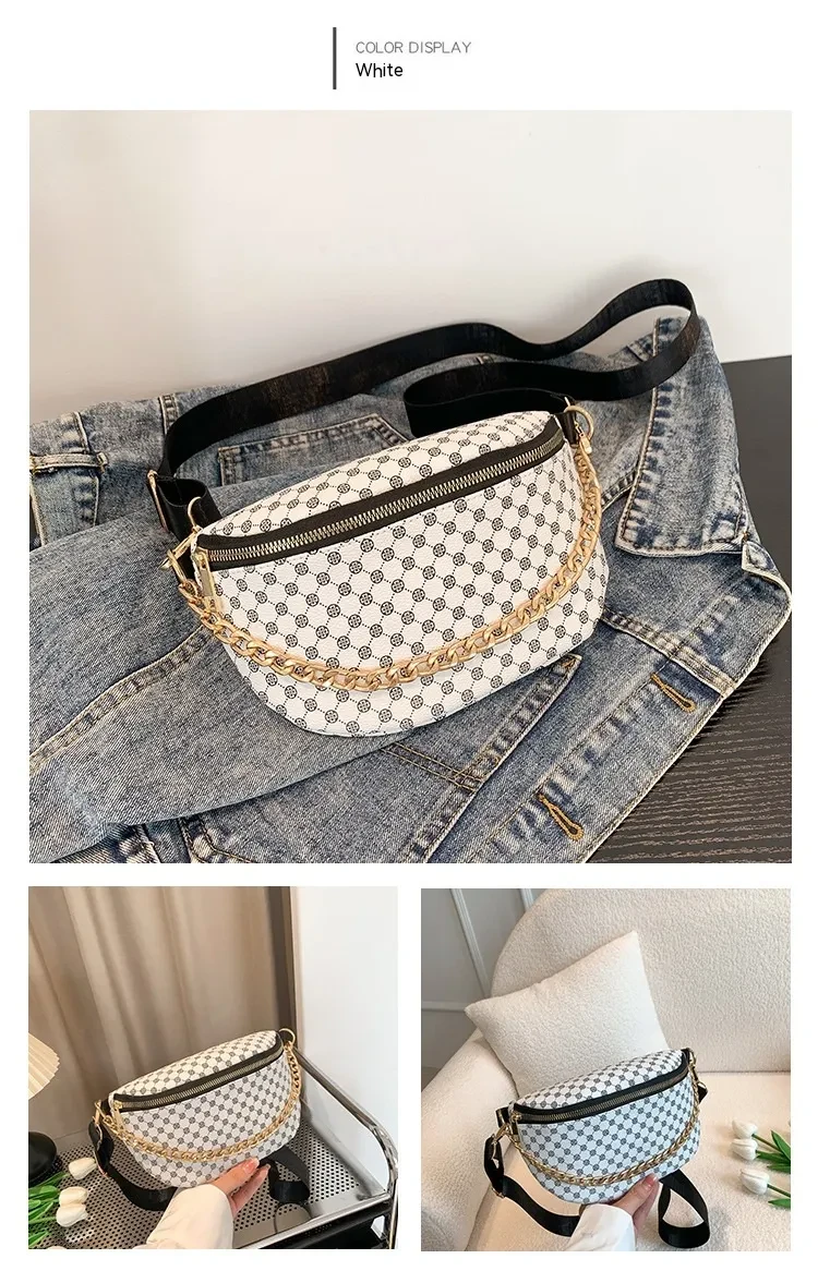 Metal Chain Shoulder Messenger Bag Full Printed Plaid Women