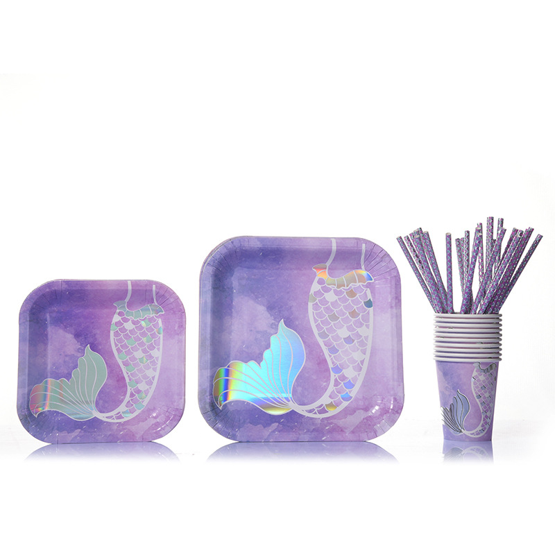 Mermaid Tableware Supplies Creative Fishtail Paper Cup Paper Plate