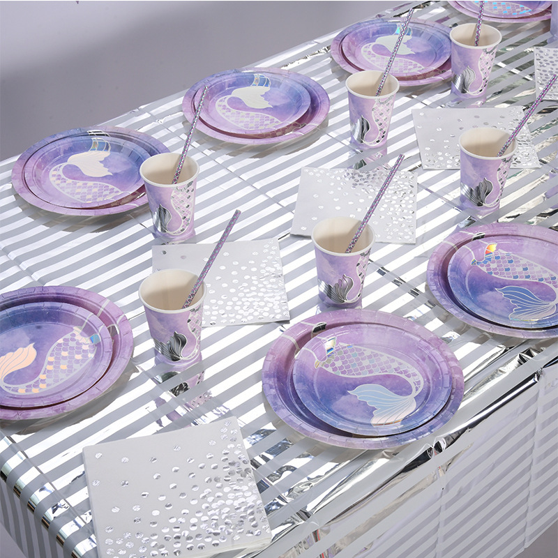 Mermaid Tableware Supplies Creative Fishtail Paper Cup Paper Plate