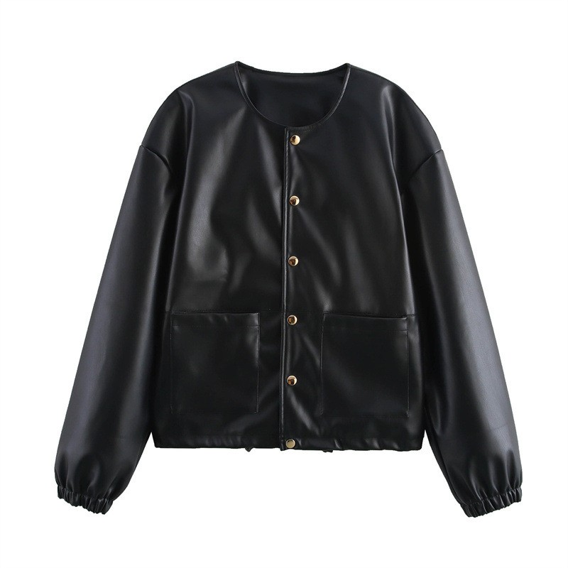 European And American Single-breasted Round Neck Short Jacket