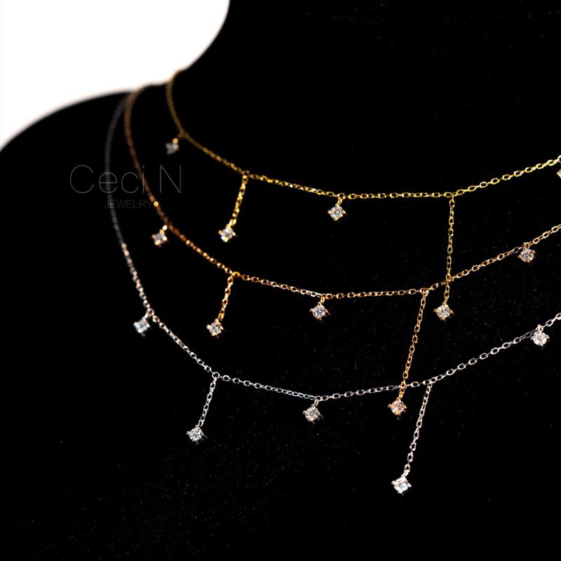 925 Sterling Silver Zircon Star Charms Necklace