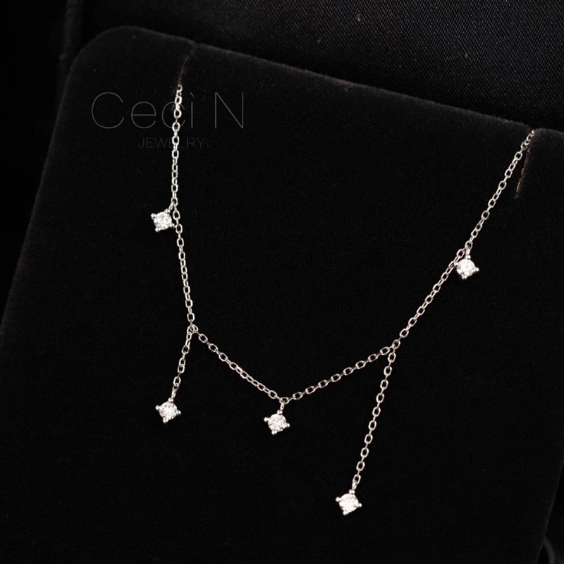 925 Sterling Silver Zircon Star Charms Necklace