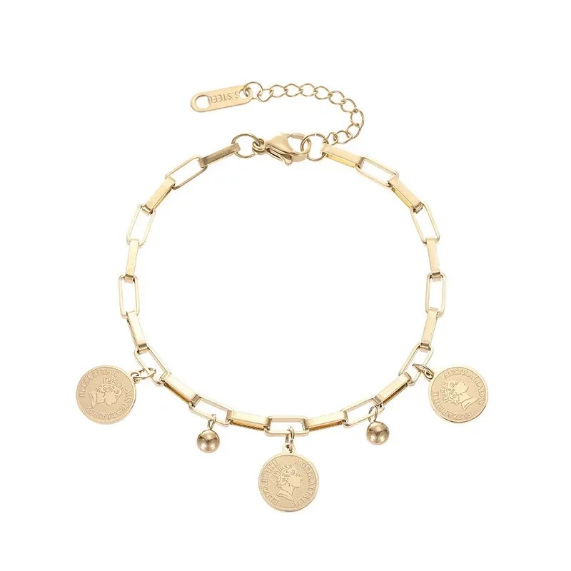 Fashion Gold-Color Bracelet with Round Sign Pendant