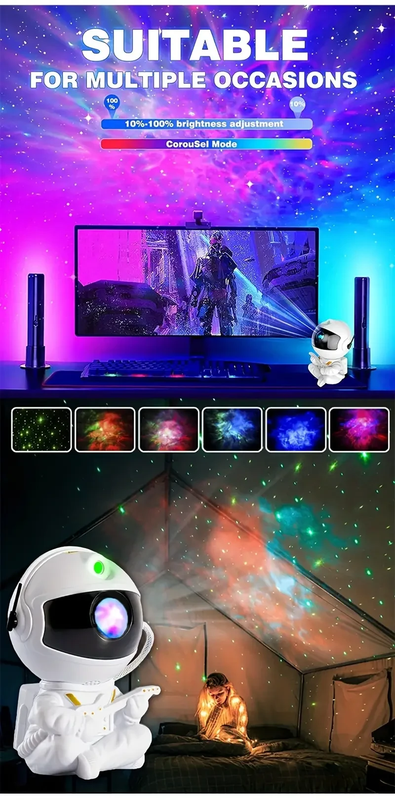Night Light with LED Nebula Effects - USB-Powered Countertop Space