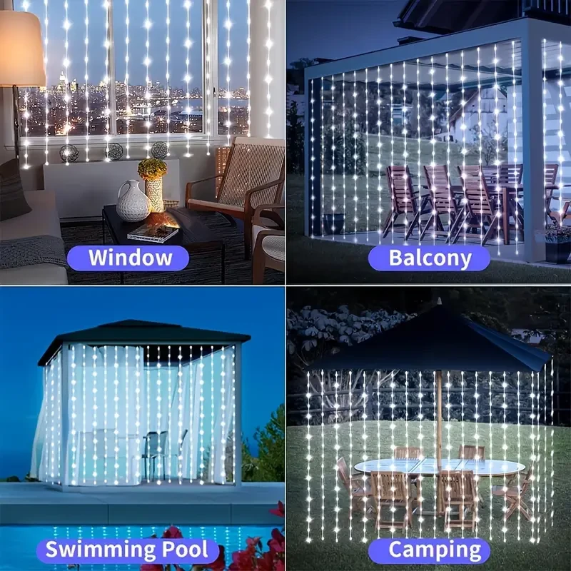 Solar-Powered LED Curtain String Lights: 8 Modes, Perfect for Parties, Weddings