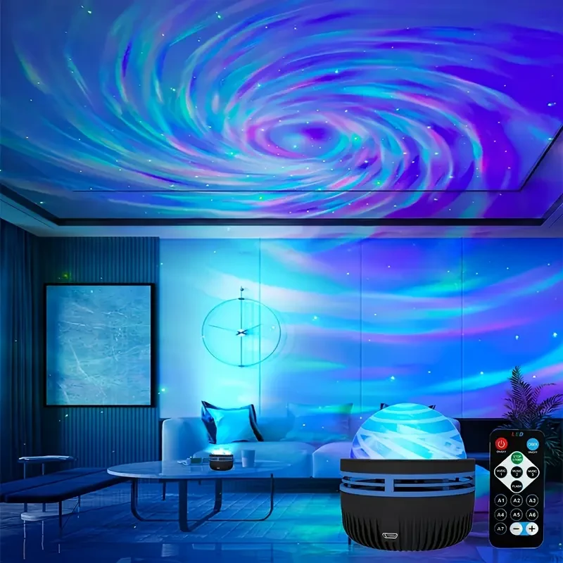 RGB LED Music Sync Night Light - 7-Color Aurora Projection, USB Powered,