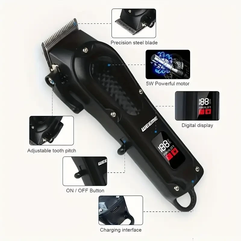 3pcs/Set Professional Cordless Hair Clippers Set For Men - LED Display, Rechargeable Lithium Battery, USB Charging, ABS Body - Perfect Holiday Gift For Him, Fathers Day Gift