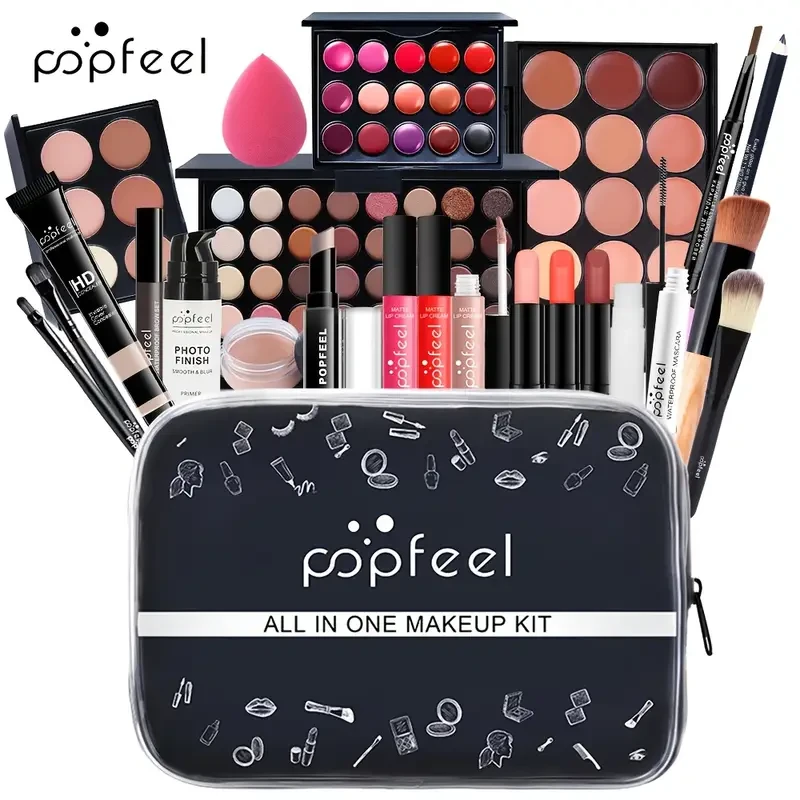 24pcs All-in-One Makeup Kit, Mixed Color Palette, Foundation, Concealer, Eyeshadow, Lipstick, Brushes, Tools, Paste Form, Complete Cosmetic Set