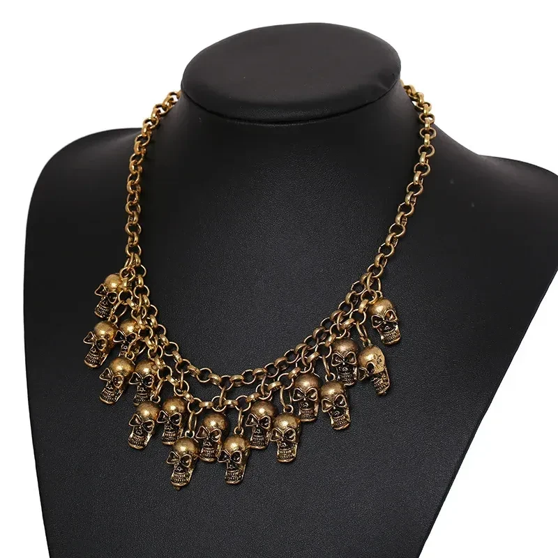 Metallic retro skull necklace