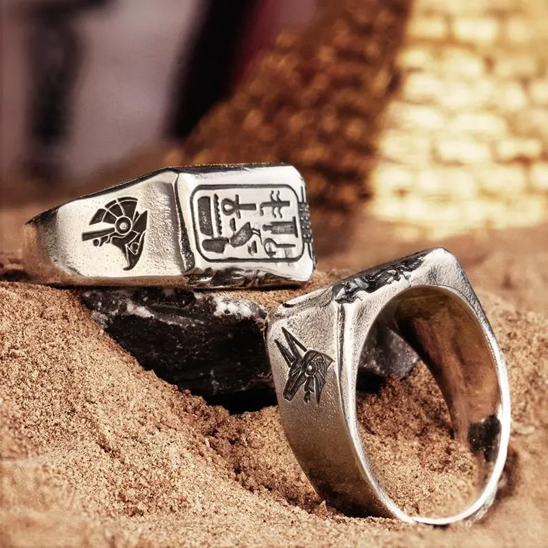 Embossed Lettering Eternal Totem Resurrection Cross Ring Men's Retro Retro Style Personality