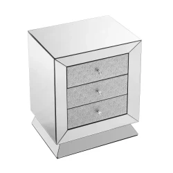 W 22 X D 16.5 X H26.4 Elegant Mirror Three Drawer Cabinet, Drawer Inlaid With Diamond Glass Mirror Three Drawer Cabinet, Suitable For Corridor, Living Room, Corner, Bedroom, Sofa