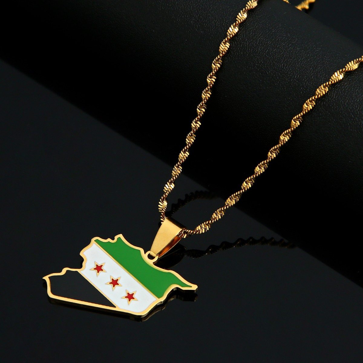 Syria Map Flag Pendant Necklace