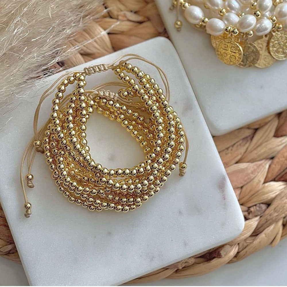 KKBEAD 18K Gold Plated Waterproof Multilayer Beaded Bracelet