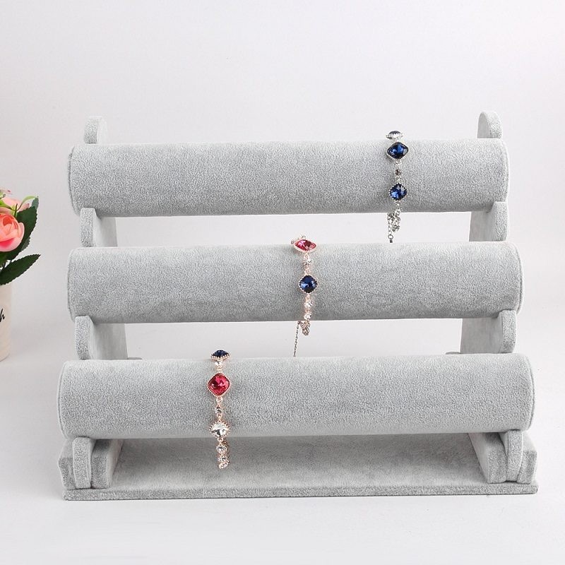 Velvet 3-Level Bracelet Watch Display Stand/HolderG GREY