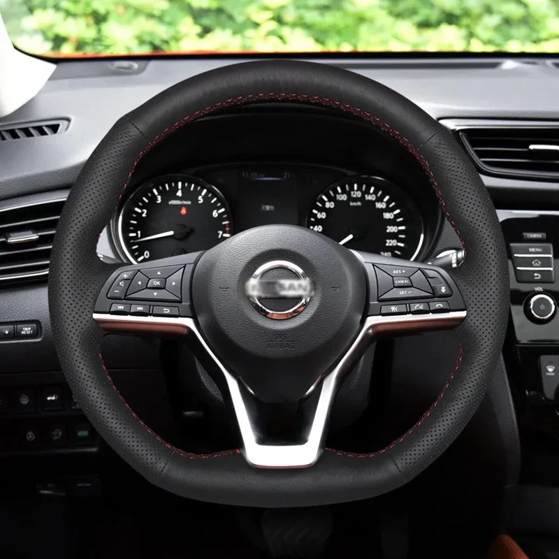 Hand-stitched leather steering wheel cover