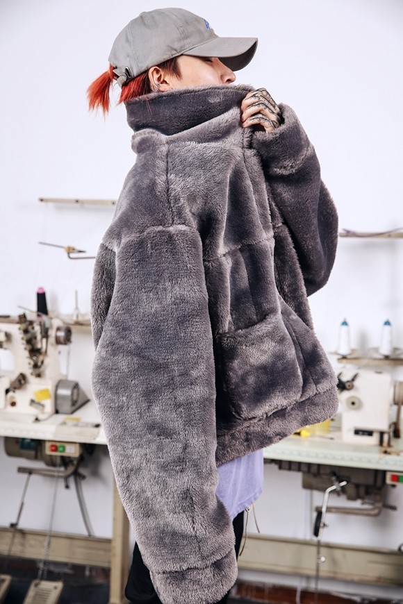 INS OVERSIZE Hip Hop 90S Retro National Tide Brand Silhouette autumn and Winter Couples Plush Jacket