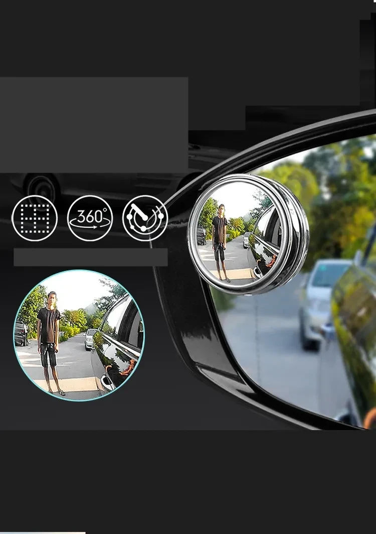 Car Rearview Mirror Small Round Mirror Reversing Blind Spot Mirror HD 360 Degree Adjustable Wide Angle Mirror Reflective Mirror