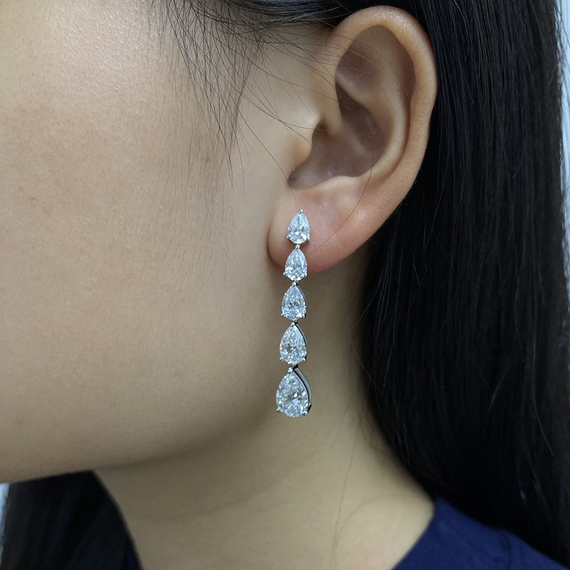 Solid 14K White Gold Pear Cut Full Eternity Necklace (43ctw) & Earrings (9.2ctw)