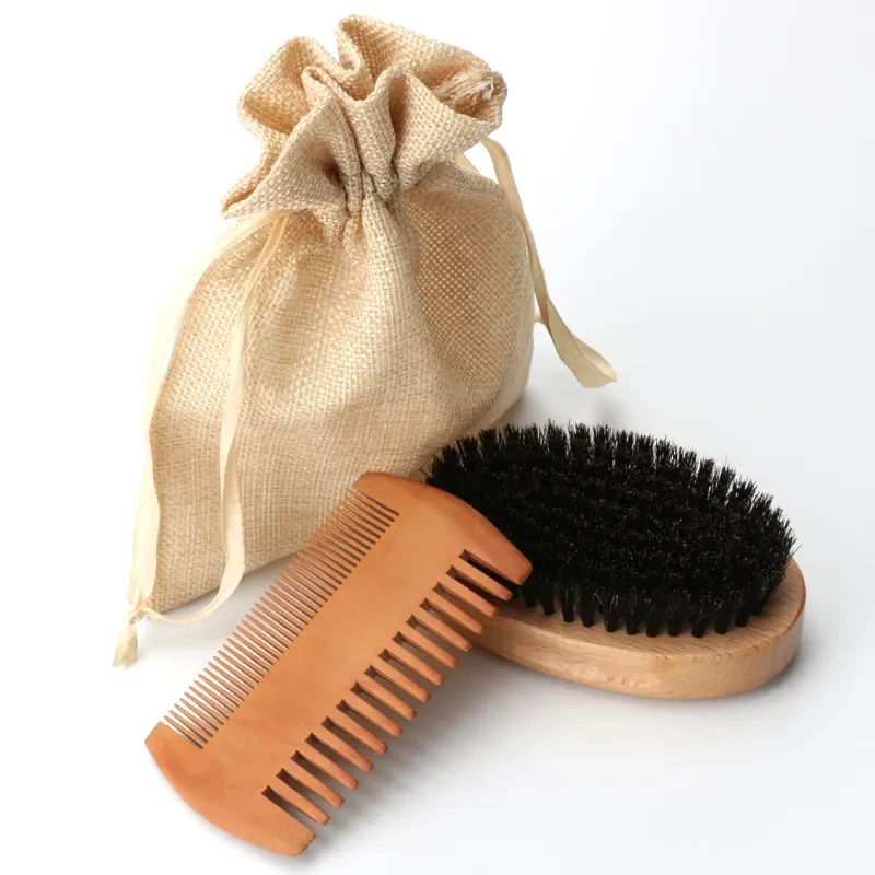 Men's Bristles And Beard Brush Cloth Bag Combination