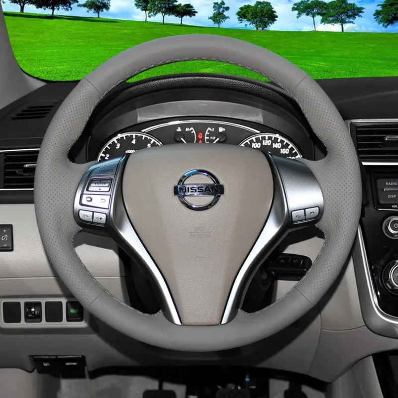 Hand-stitched leather steering wheel cover