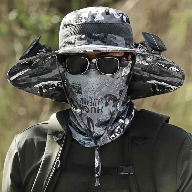 2025 2pcs New Solar Fan Outdoor Fishing Cap - Solar Sunscreen Sun Cap With Fan Solar Fan Cap Dual Power Fan Outdoor Fan Solar Outdoor Fishing Cap