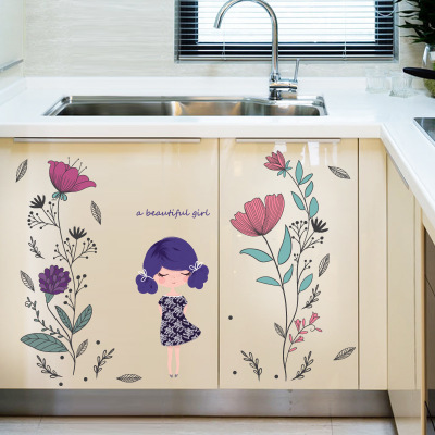 Bedroom Living Room TV Background Hand-painted Girl Removable Wallpaper