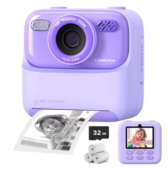 Upgrade Kids Camera Instant 1080P HD Dual Lens Selfie Digital Camera for Girls Boys Christmas Birthday Gifts Toys With 32G Print