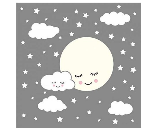 Large Size White Clouds Moon Stars Background Wall Decoration