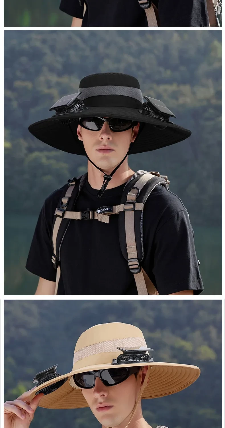 Solar Twin Fan Hat Men's Summer Outdoor Mountaineering Fishing