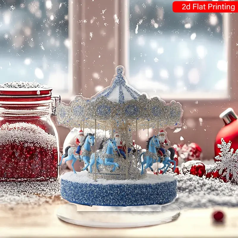 Carousel Music Box with Santa Claus - Rotating Merry-Go-Round Tabletop Decoration