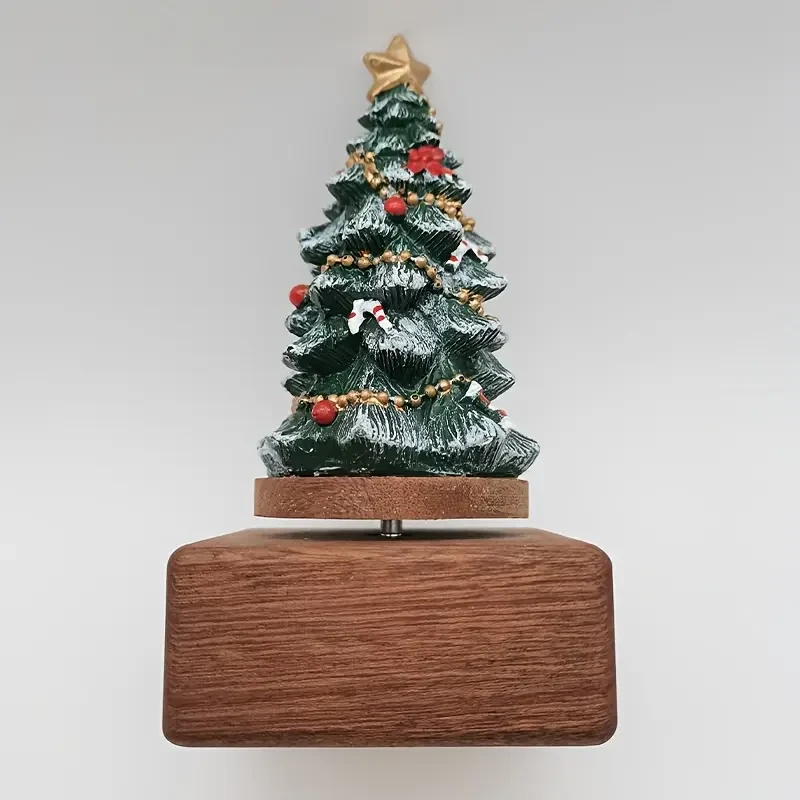 Classic Wooden Christmas Tree Music Box