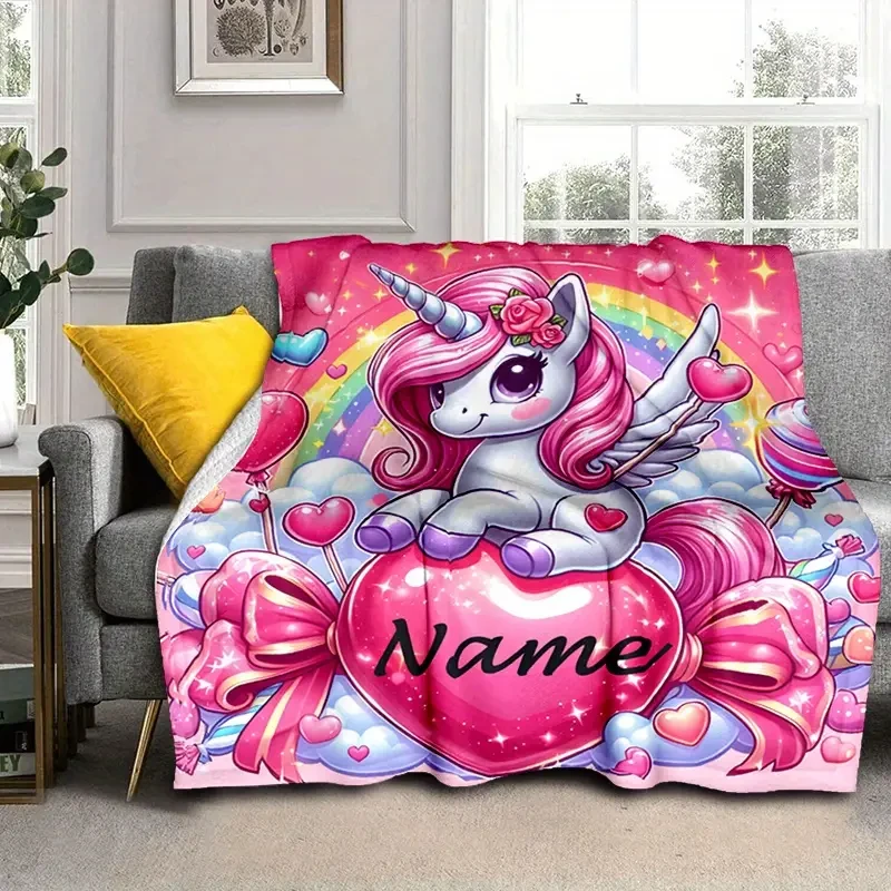 Pink Unicorn Fleece Throw Blanket