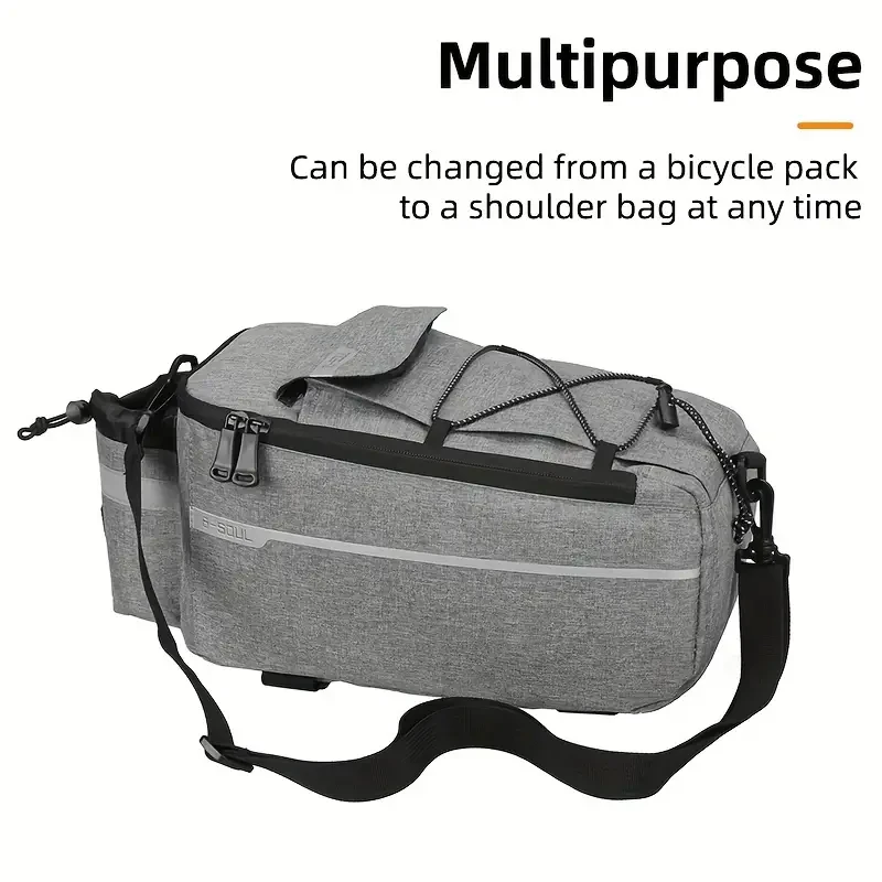 1pc Travel Large Capacity Bicycle Rack Bag, Detachable Riding Storage Bag With Insulated Layer, Adjustable Shoulder Strap, Portable Waterproof Nylon Fabric Bag