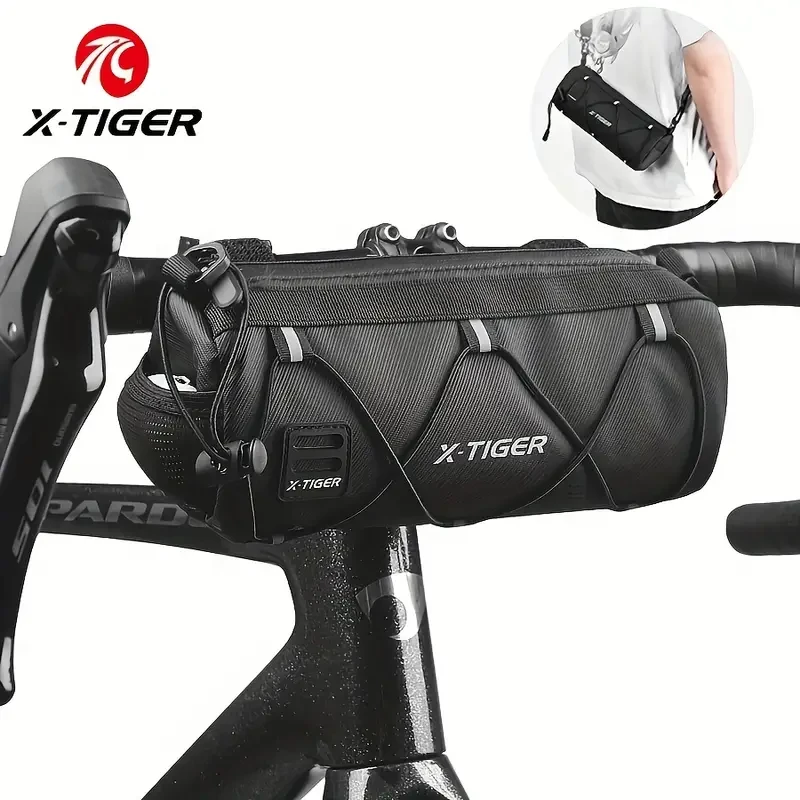 X-TIGER Adjustable Strap Handlebar Bag - Nylon Fabric, Waterproof Cycling Front Pack with Reflective Safety Strip, Versatile Outdoor Gear, Convertible to Shoulder Backpack