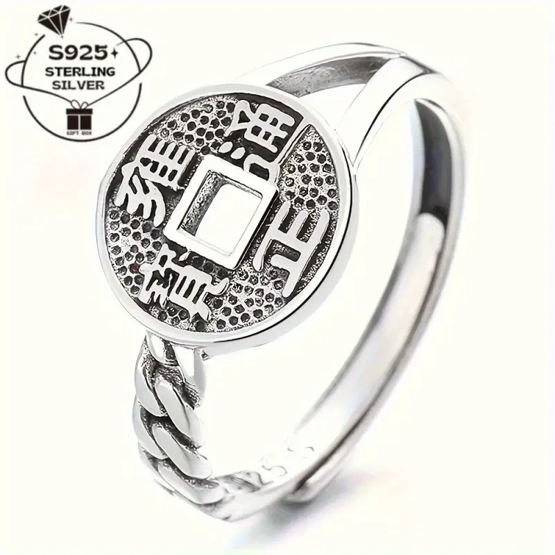 Vintage-Inspired 925 Sterling Silver Coin Ring A Timeless Blend of Tribal Elegance and Everyday Versatility