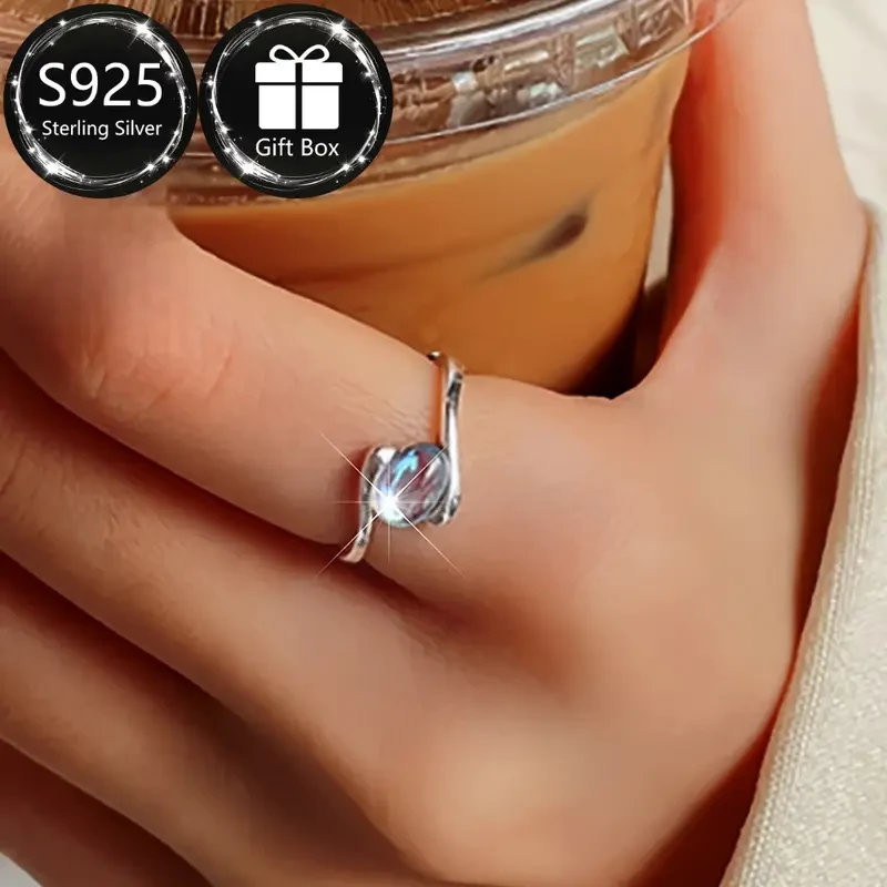 S925 Sterling Silvery Moonstone Adjustable Ring A Whisper of Light, A Touch of Magic
